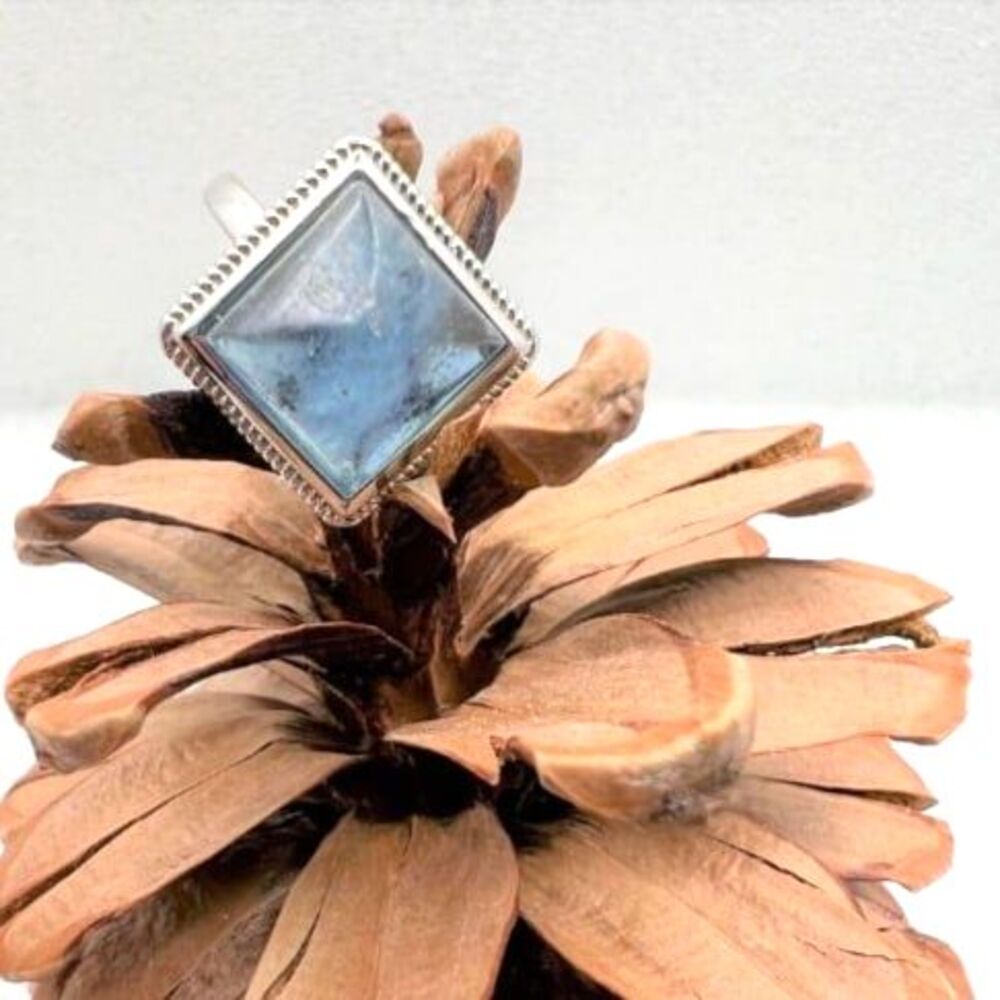 Genuine Aquamarine Pyramid Ring - Adjustable